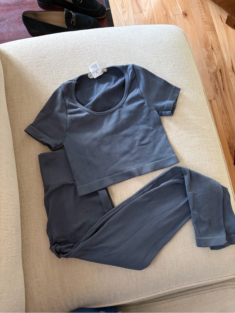 Hippie Rose Slate Blue Ribbed Cropped Lounge Set